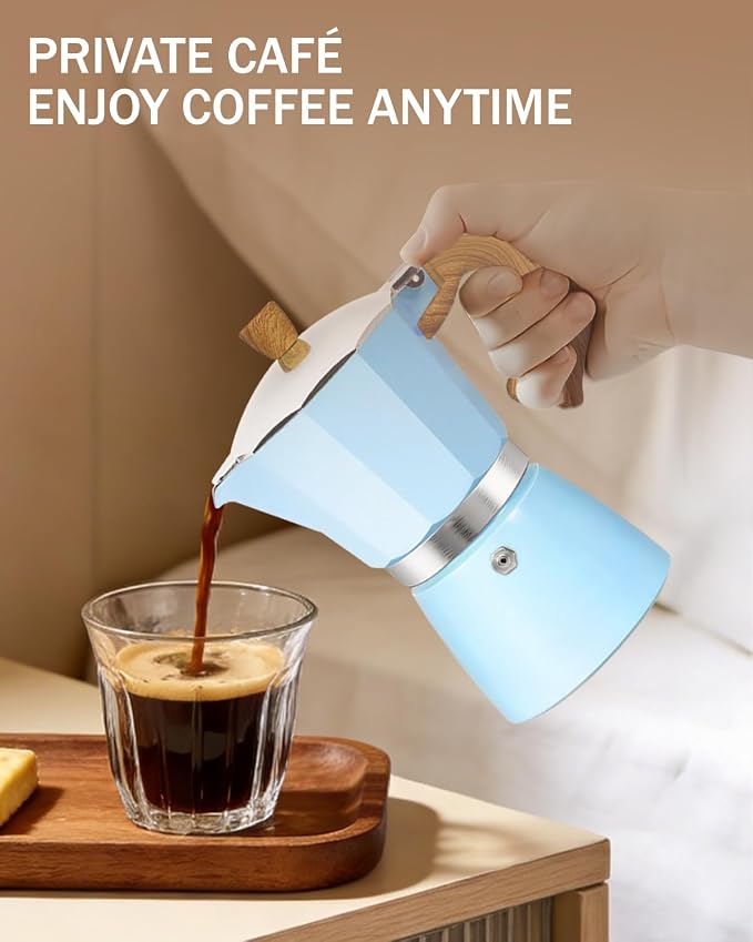 Coffee Maker Stovetop Espresso Maker 12 Cup Aluminum Moka Pot Percolator 20oz 600ml Easy Brewing for Electric Ceramic Stoves Home Camping Italian Cuban Café Classic Blue - Image 3