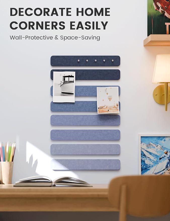 Fluxynara 13" x 2" Felt Wall Panels, Denim Mist | 8-Pack Includes 50 Push Pins and Adhesive Tabs for Photos, Notes and Decor in Bedroom Doors, Home Office or Studios - Image 4