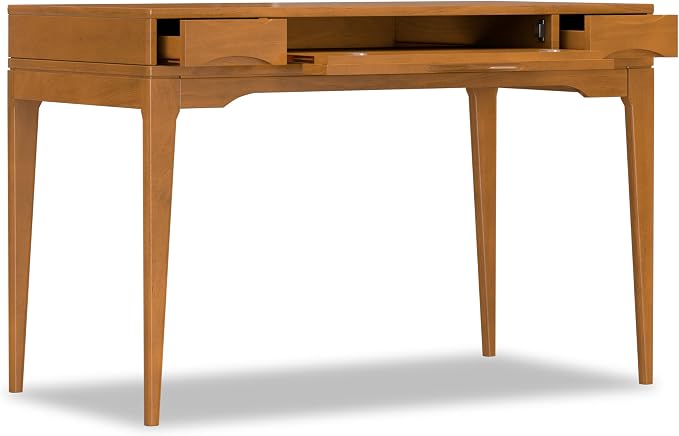 SIMPLIHOME Harper Small Desk - 48 inch Wide Solid Hardwood Writing Desk in Honey Brown, Mid-Century Modern Home Office Table for Study or Work with 2 Drawers and Flip-Down Keyboard Tray - Image 4