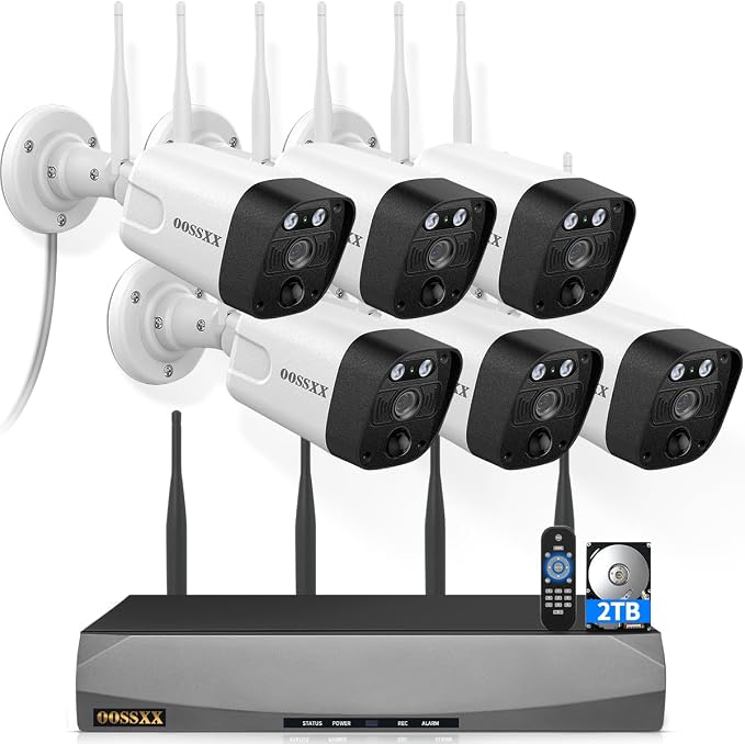 (2026 Update) Wireless WiFi Outdoor Security Camera System with Dual Antenna Cameras, 55% Stronger Signal, 130° Wide Angle, 2-Way Audio, No Monthly Fee, Home NVR Security System by OOSSXX