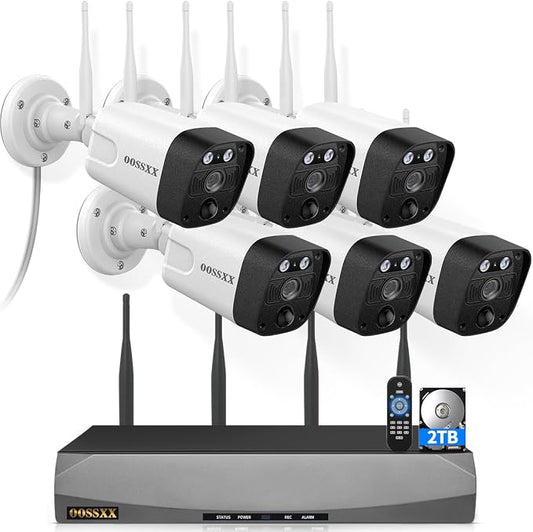 (2026 Update) Wireless WiFi Outdoor Security Camera System with Dual Antenna Cameras, 55% Stronger Signal, 130° Wide Angle, 2-Way Audio, No Monthly Fee, Home NVR Security System by OOSSXX