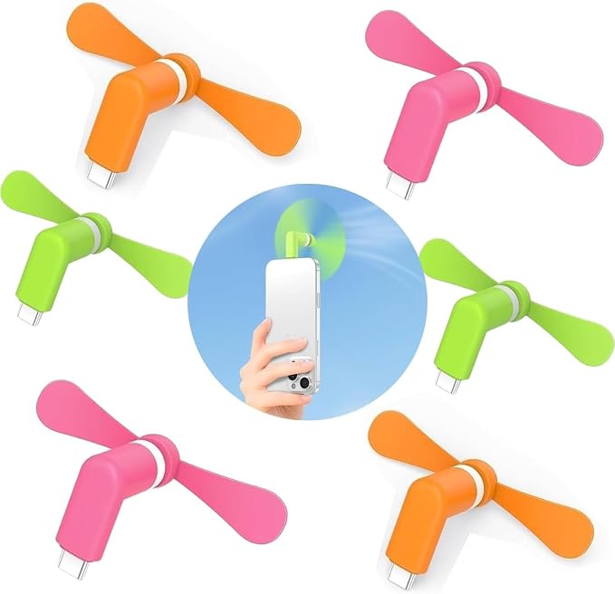 6Pack Type USB C Tiny Portable Phone Fan, Compatible with Apple iPhone 16/16p/16promax 15/15 Pro /15 Pro Max, Compatible with Samsung Galaxy S24 / S23 / 23 Ultra/ 24 Ultra/25 Ultra by JAKENHAM