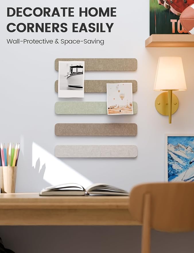 Fluxynara 13" x 2" Felt Wall Panels, Linen Dusk | 5-Pack Cork Board Alternative with 35 Push Pins, Adhesive Mounting for Bedroom Door or Home Office - Image 4