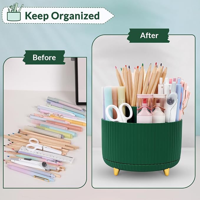 SKYDUE 360 Degree Rotating Desk Organizer, Dual-Purpose Pencil Pen Holder for Desk, Rotating Desk Pen Organizer with 5 Slots, Art Supplies, Pencil Cup for Office, School, Home - Image 7
