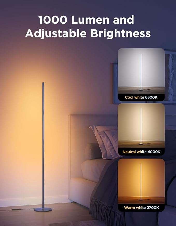 Govee RGBIC Floor Lamp Basic, 1000lm LED Corner Lamp | Works with Alexa, Smart Modern Floor Lamp with Music Sync and Color Changing Standing Lamp for Bedroom Living Room Blue - Image 5
