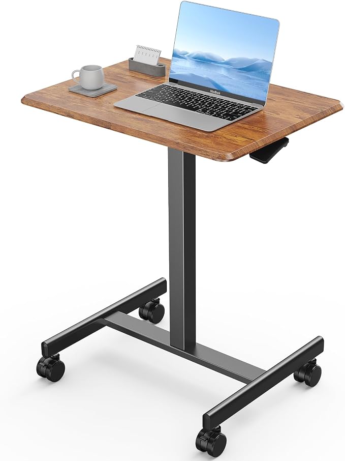 DUMOS Mobile Rolling Desk with Wheels Adjustable Height | Small Standing Desks Portable Laptop PC Table, Computer Workstation for Home Office Small Space, Modern Brown by DumosLifestyle