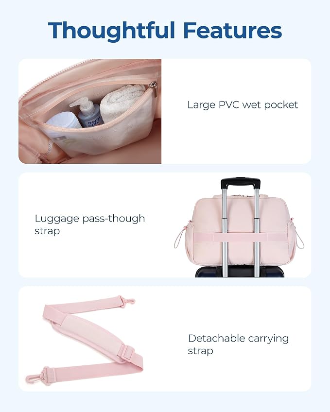 BAGSMART Duffle Bag for Travel, Gym Bag for Women, Weekender Carry on Bag | PVC Wet Pocket, Airline Approved Personal Carry-on Size, Fits Under-seat, One Bag for Gym, Travel, Hospital, Overnight - Image 7