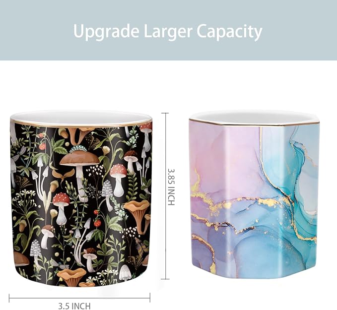 Pen Pencil Holder for Desk, Ceramic Pen Cup Cute Makeup Brush Holder, Unique Desk Multifunctional Pens Organizer for Home, Office, Mushrooms Pattern - Image 7