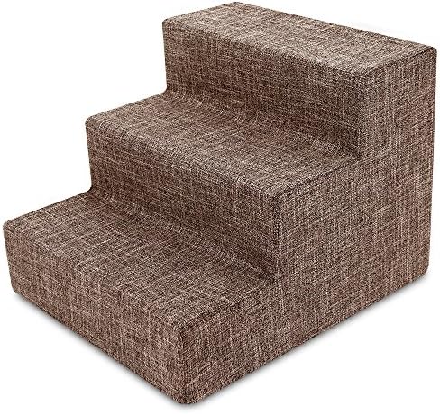 Best Pet Supplies Dog Stairs & Steps - Foam Steps for Small Dogs & Cats, Non-Slip Indoor Balanced Pet Step Support, Dog Ramp, No Assembly, Brown Linen, 3-Step (13.5-inch Height) by BestPetSuppliesLLC