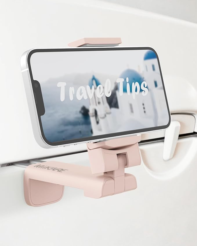 MiiKARE Travel Essentials Airplane Phone Holder, Universal Handsfree Phone Mount for Flying with 360 Degree Rotation, Travel Must Haves Phone Stand for Desk, Tray Table, Pink by MiiKARE