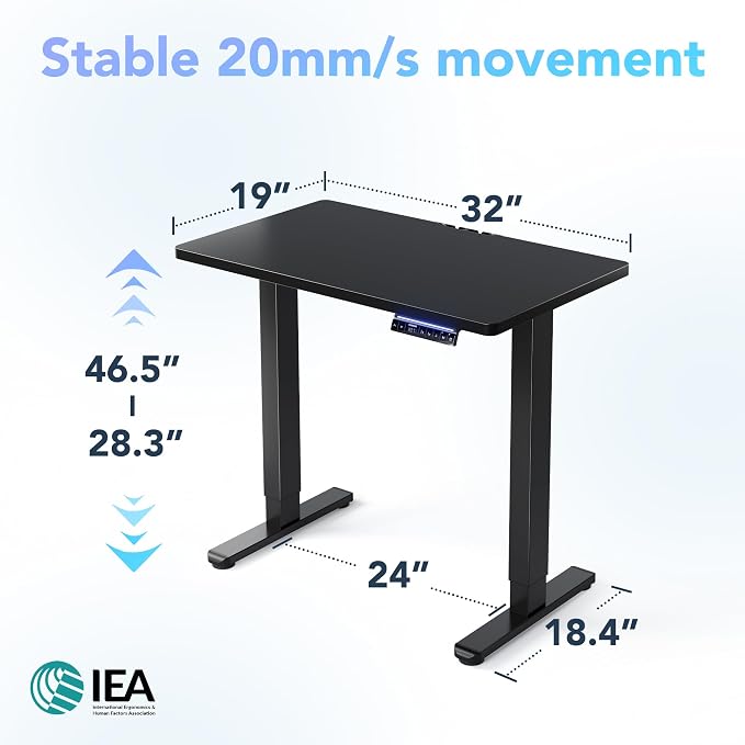 HUANUO One-Piece AI-Powered Electric Standing Desk, Smart APP, Work with Alexa & Google, Adjustable Height, 3 Memory Settings, Sedentary Reminder, Ergonomic Sit-Stand Desk, 32-inch, Black - Image 2