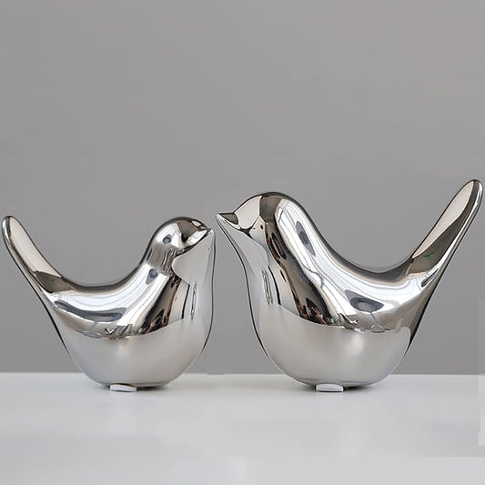 FANTESTICRYAN Small Birds Statues Gold Home Decor Modern Style Figurine Decorative Ornaments for Living Room, Bedroom, Office Desktop, Cabinets (M&L, Silver) by FANTESTICRYAN