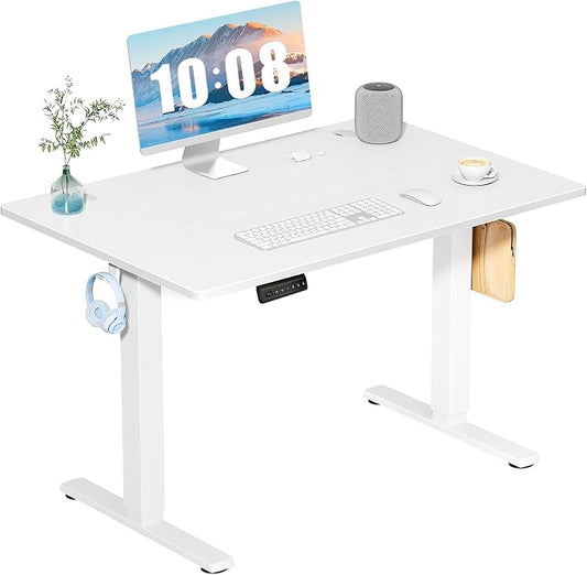 DUMOS 40 Inch Electric Standing Desk, Memory Adjustable Home Office Desk | Sit Stand Up Desk for Work Home Office,Adjustable Desk, Rising Computer Table with Splice Board,Cable Management,Hook,White by DumosLifestyle