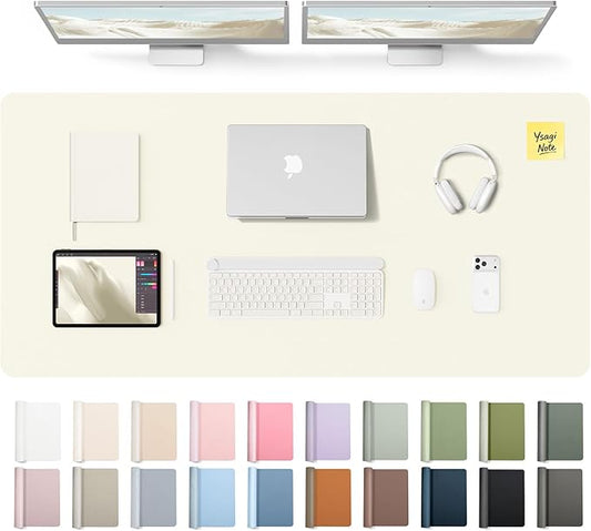 YSAGi Leather Desk Pad Protector, Office Desk Mat, Large Mouse Pad, Non-Slip PU Leather Desk Blotter, Laptop Desk Pad, Waterproof Desk Writing Pad for Office and Home (Cream,55" x 24") by YSAGi