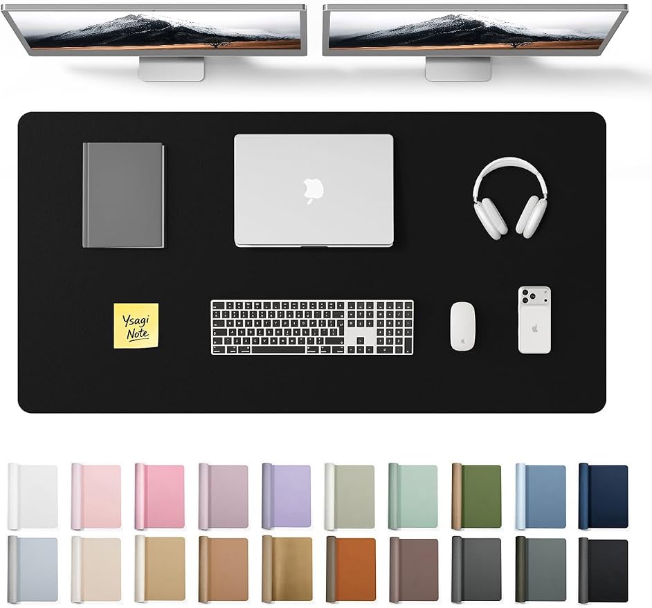 YSAGi Leather Desk Protector, Office Mat, Large Mouse Mat, Non-Slip PU Leather Blotter, Laptop Desk Pad, Waterproof Writing Pad for Office and Home (Black, 47.2" x 23.6") by YSAGi