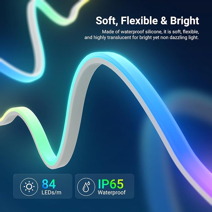 NEEWER 9.84ft/3m LED Strip Lights Front Lit, Smart AI RGB IC Cuttable Neon Rope Light, App Control Color Changing, Bedroom Gaming Room Home Indoor Wall Decor, Compatible with Google and Alexa, NS01 - Image 2