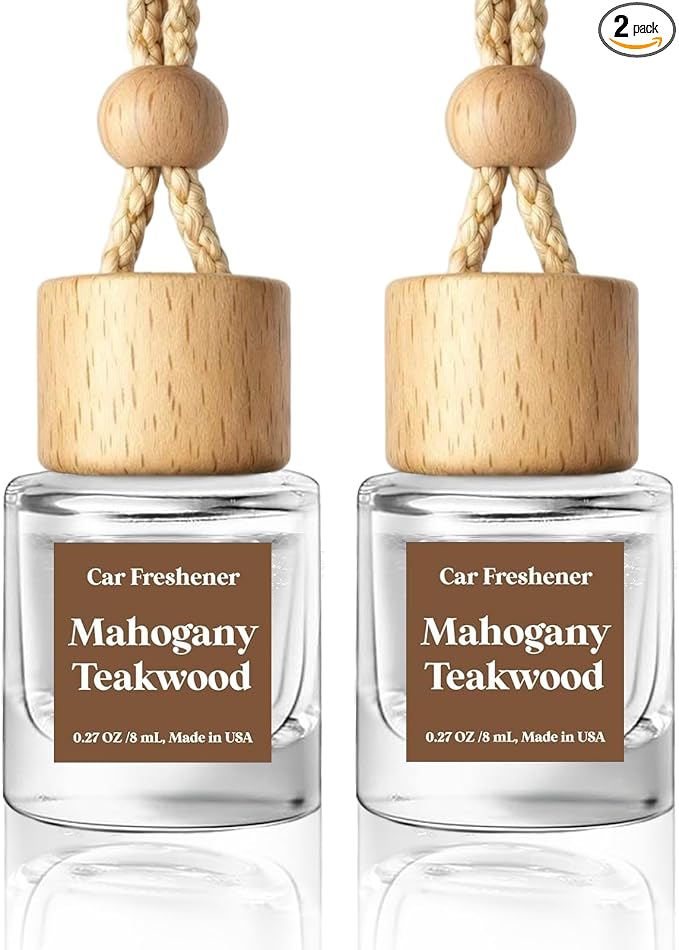 HoogaLife Car Air Freshener Diffuser 2 Pack Hanging Mahogany Teakwood Car Air Freshener for Women 45+ Days Long Lasting Fragrance Made in USA by HoogaLife