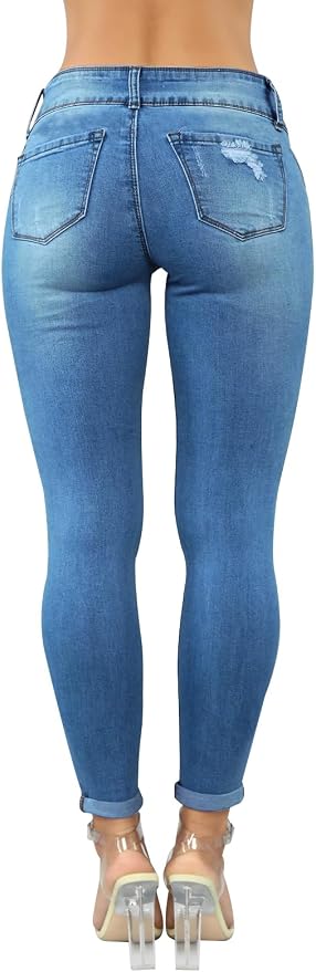 KUNMI Women's Skinny Ripped Trendy Jeans Distressed Stretchy Denim Pants - Image 4