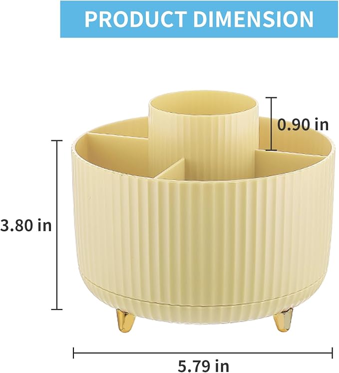 Marbrasse Desk Organizer, 360-Degree Rotating Pen Holder, Desk Organizers and Accessories with 5 Compartments Pencil Holder, Art Supply Storage Box Caddy for Office, Home (Yellow) - Image 5
