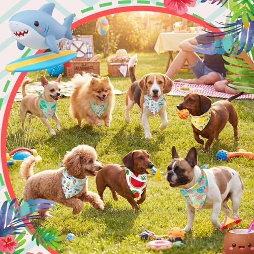 Weewooday 50 Pcs Summer Bandanas Bulk for Dogs Kerchief Bibs Scarves with Beach, Fruit, Hawaii Ice Cream Luau Aloha Rainbow Pool for Small Medium Large Grooming Accessories(19.7 x 13.8 x 13.8 Inch) - Image 6