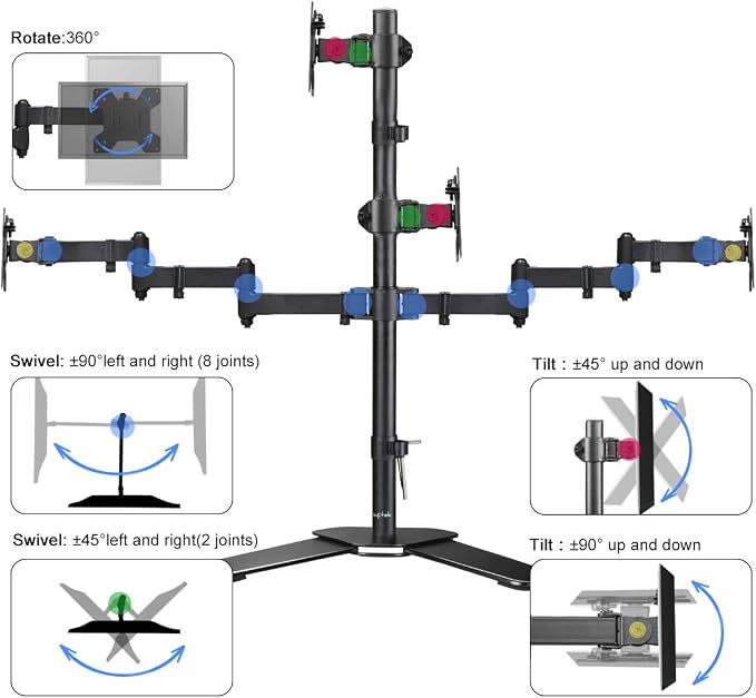 Suptek Quad LED LCD Monitor Stand up Free-Standing Desk Stand Extra Tall 31.5" Pole Heavy Duty Fully Adjustable Mount for 4 (3+1) / Four Screens up to 27 inch (ML6864) - Image 3