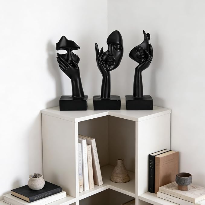 3 Pcs Thinker Large Statue Set - Black Art Abstract Home Accent Figurines for Living Room, Bedroom, Shelves, Office Desktop, Coffee Table Decor, Gift for Women (3 Pcs Black, 9") - Image 8