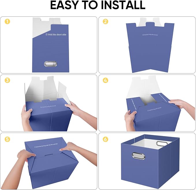 BALEINE File Organizer Box, Cardboard File Folder Organizer with Handle for Letter Size, Portable Collapsible Hanging Filing Box for Home Office Document Storage (8 Pack, Large Navy) - Image 6