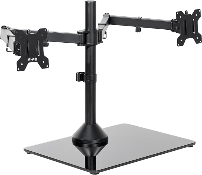 VIVO Freestanding Dual Ultrawide Monitor Stand with Sleek Glass Base and Adjustable Arms, 2 Screens up to 38 inches and 22 lbs Each, Black, STAND-V038FG by Unknown