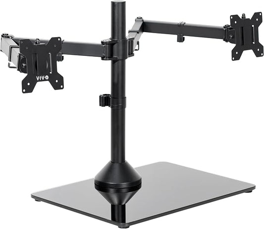 VIVO Freestanding Dual Ultrawide Monitor Stand with Sleek Glass Base and Adjustable Arms, 2 Screens up to 38 inches and 22 lbs Each, Black, STAND-V038FG by Unknown
