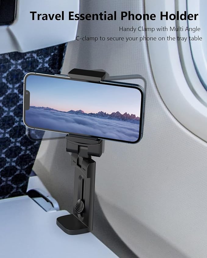 MiiKARE Travel Essentials Airplane Phone Holder, Universal Handsfree Phone Mount for Flying with 360 Degree Rotation, Travel Must Haves Phone Stand for Desk, Tray Table, Black&Black&Black - Image 3