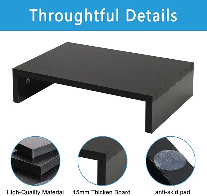 TEAMIX 14.2 inch Monitor Stand Riser, Wood Monitor Riser with Storage for Desk Small Monitor Stand TV/Screen/PC/Laptop Riser Computer Stand Desktop Shelf (Black-14.2 inch) - Image 3