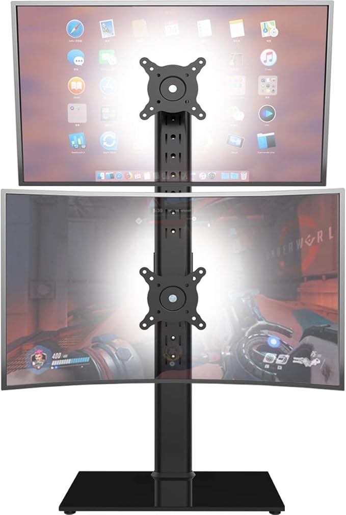 Dual Monitor Stand - Vertical Stack Screen Free-Standing Monitor Riser Fits Two 13 to 34 Inch Screen with Swivel, Tilt, Height Adjustable, Holds One (1) Screen Up to 44Lbs by HEMUDU