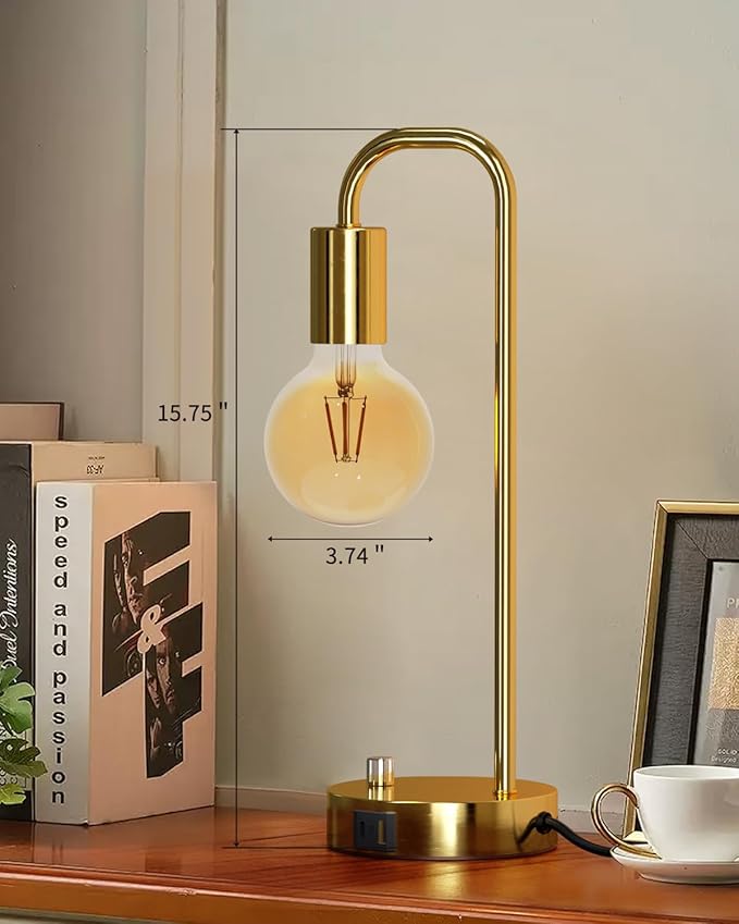 ONEWISH Industrial Table Lamp Set of 2 with USB A&C Charging Port, Stepless Dimmable Nightstand Bedside Lamps for Bedroom,Desk Lamps with 2700K Gold Gradient Bulb for Reading Living Room - Image 7