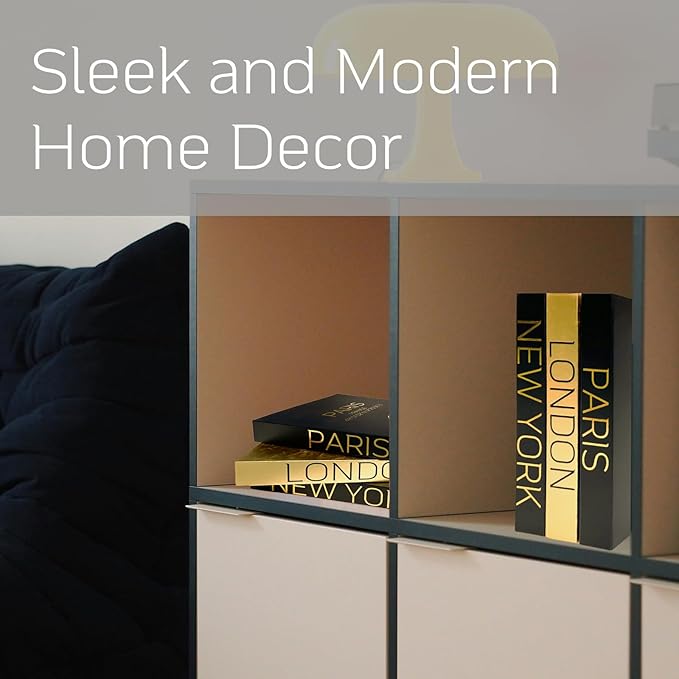 AZEZO Set of 3 Decorative Books for Home Decor – Decorative Hardcover Display Faux Books for Bookshelf and Coffee Table – Black and Gold Foiled – Paris London New York Themed - Image 4