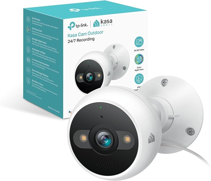 Kasa 2K+ Outdoor Wired Security Camera - Person/Motion Detection, 24/7 Recording, 2-Way Audio, Siren, Starlight Color Night Vision, Subscription-Free Local Storage or Optional Cloud, KC420WS by Unknown