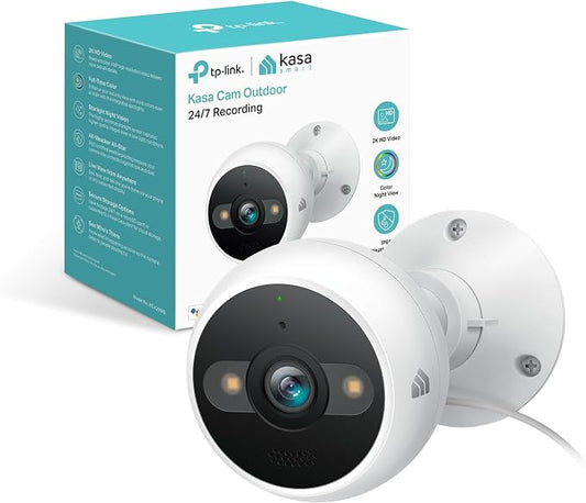 Kasa 2K+ Outdoor Wired Security Camera - Person/Motion Detection, 24/7 Recording, 2-Way Audio, Siren, Starlight Color Night Vision, Subscription-Free Local Storage or Optional Cloud, KC420WS by Unknown