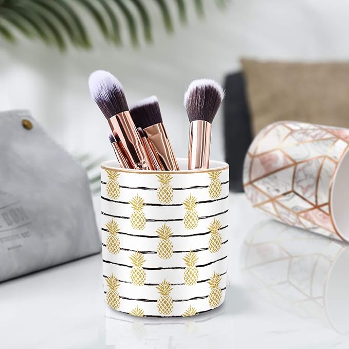 Cute Pineapple Pencil Holder for Desk, Large Capacity Colored Pen Cup Holder, Pretty Office Desk Accessories for Girls Women, Ceramic Workspace Organizers, Makeup Brush Holder for Home, Yellow - Image 7