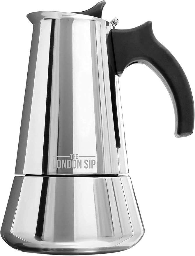 London Sip Stainless Steel Stovetop Espresso Maker Moka Pot Italian Coffee Percolator, Silver, 6 Espresso Cups by TheLondonSip