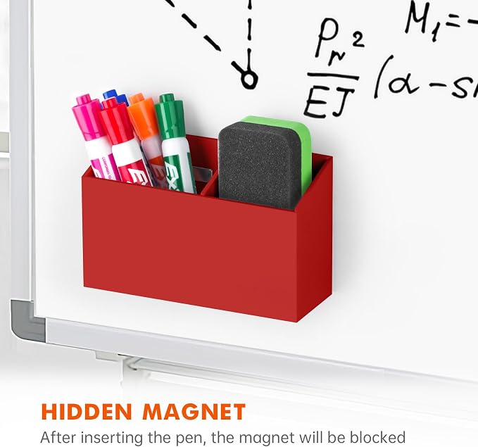 BEYGORM Magnetic Dry Erase Marker Holder for Whiteboard & Refrigerator | Non-slip Acrylic Pen Holder for Classroom, Fridge Magnet, Locker Organizer Accessories, Teacher & School Supplies(Red) - Image 4