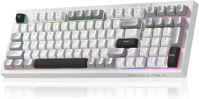 LEOBOG x Aula Wireless Keyboard 98 Keys Membrane Computer Keyboards | Silent Keyboard, 2000mAh Creamy Keyboard with Number Pad, Tri-Mode BT/2.4GHz/USB-C Connection for PC MAC Office Dorm Rooms by LEOBOG