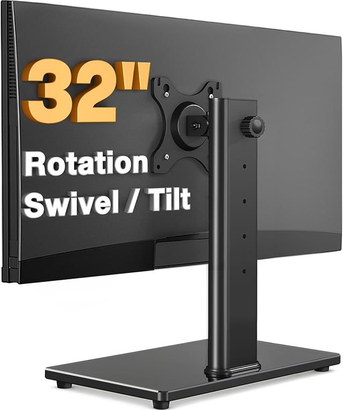 TAVR Furniture Single Monitor Stand VESA Mount for 13-32 Inch Screens | Free-Standing Monitor Riser with Swivel Tilt Rotation Height Adjustable, Universal Desk Stand up to 44lbs, Black by TAVRFurniture
