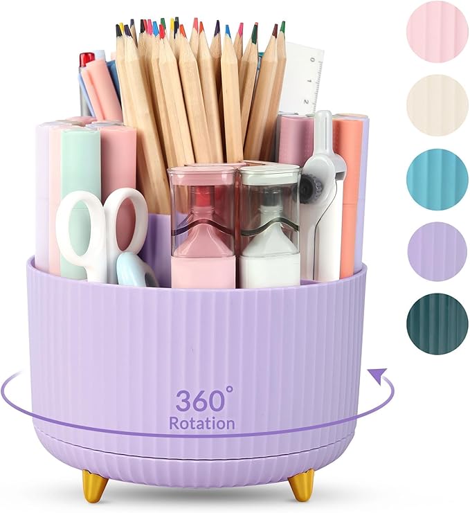 SKYDUE 360 Rotating Purple Pen & Art Supply Organizer - 5 Slot Desk Organizer for Office, School, Home by SKYDUE