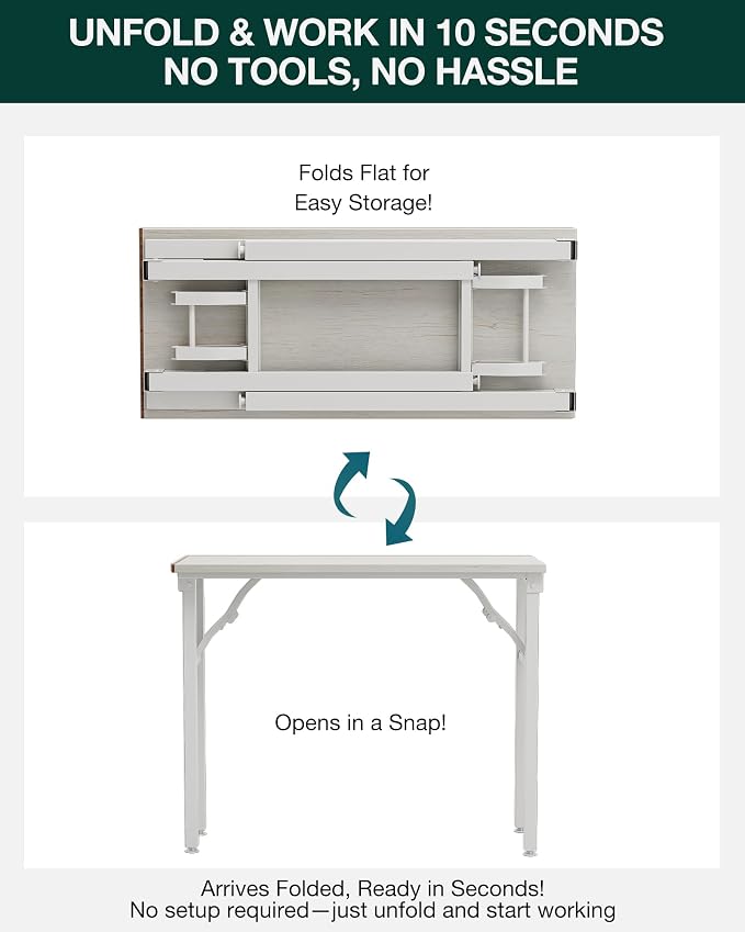 Frylr Small Folding Computer Desk – Portable 35.8 Inch Foldable Laptop Table, Collapsible and Compact for Easy Storage and Fast Setup, Lightweight for Small Spaces, Craft and Study Use, White Ash - Image 3