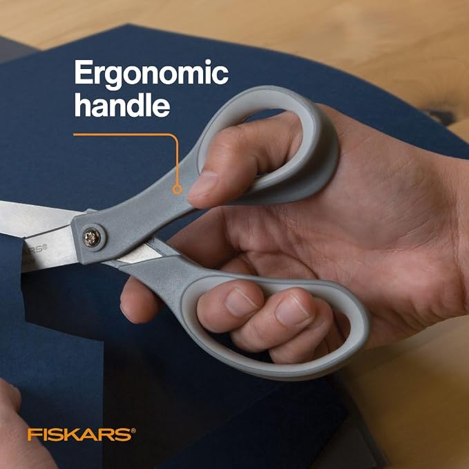 Fiskars 8" SoftGrip Everyday All Purpose Scissors, Office & Crafts, Grey | For Paper, Cardboard & Photos, Precision Stainless Steel Blades, Ergonomic SoftGrip Handles for Comfort & Control - Image 5