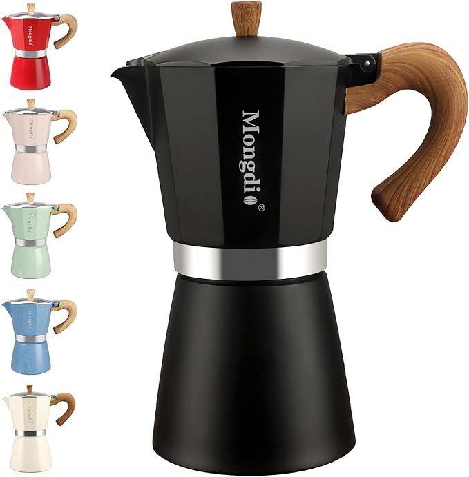 Mongdio Stovetop Espresso Maker Moka Pot, Cuban Coffee Maker Stove top coffee maker Moka Italian Espresso Greca Coffee Maker Brewer Percolator, 9 Espresso Cups, 15 oz - Black by Mongdio