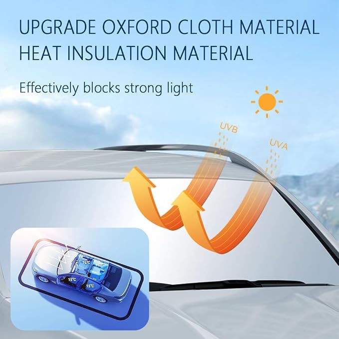 Car Windshield Sun Shade Compatible with Te/SLA 2017-2026 Model 3/Y,Oxford Cloth Sun Shade for Car Windshield with Foldable Design,Windshields Cover Suns Shades with Storage Bag - Image 7