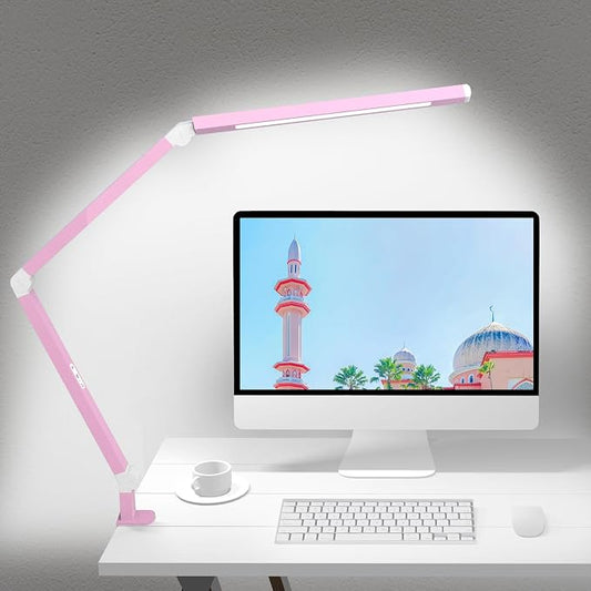 Micomlan Architect Desk Lamp with Clamp, Led Desk Lamp with Dual Light Bars and Adjustable Swing Arm, Clip-on Stepless Dimming Table Light Computer Lighting for Home Office Sewing Painting Hobby by Micomlan