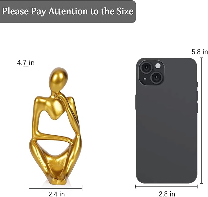 Sandstone Resin Thinker Style Abstract Sculpture Statue Collectible Figurines Home Office Bookshelf Desktop Decor (Small Gold, Right) - Image 2