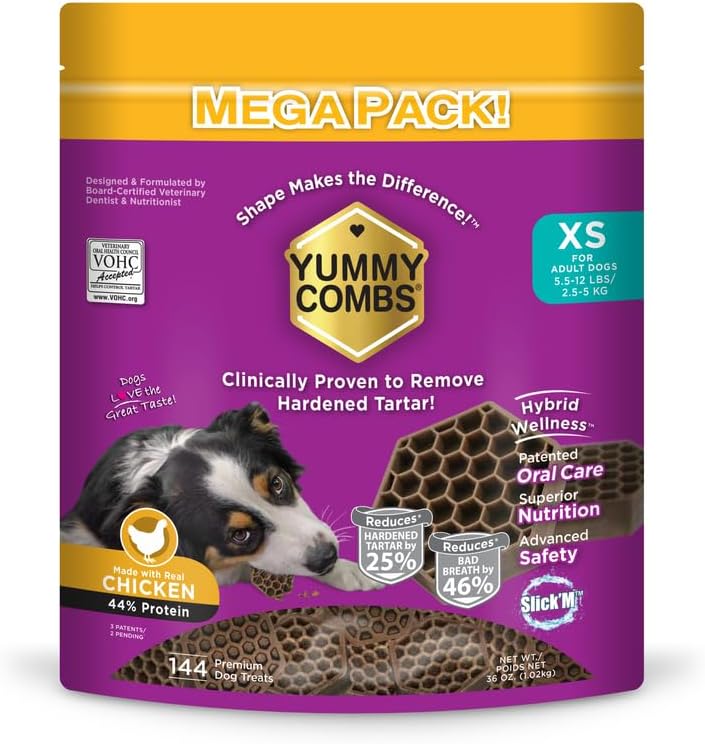 Yummy Combs Dog Dental Treats – Vet VOHC Approved – Delicious Chicken Protein – Removes Tartar with Cleaning Comb Shape – Dental Dog Treats for Extra Small Dogs (36oz, 144 Count) by YummyCombsDogDentalTreats