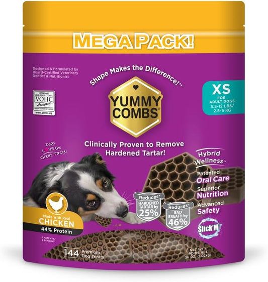 Yummy Combs Dog Dental Treats – Vet VOHC Approved – Delicious Chicken Protein – Removes Tartar with Cleaning Comb Shape – Dental Dog Treats for Extra Small Dogs (36oz, 144 Count) by YummyCombsDogDentalTreats